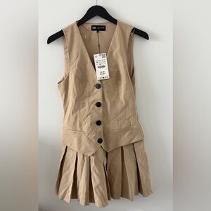 NWT Zara Pleated Khaki Dress
